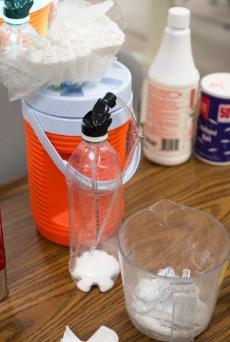 Meth is often made by using a collection of different household materials, which sometimes include lithium batteries, starter fluid and Coleman fuel. The "shake-and-bake" method requires cheap plastic bottles such as the one shown in the photo.